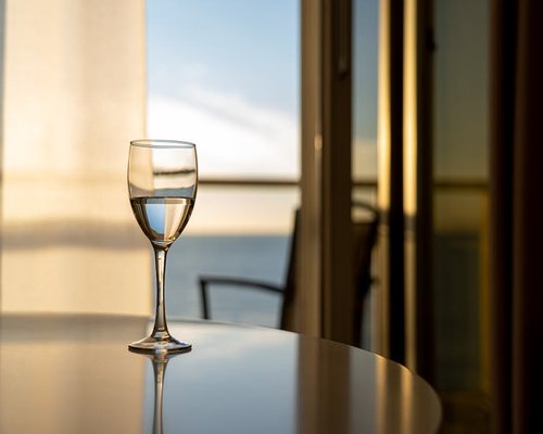 A glass of water on a table